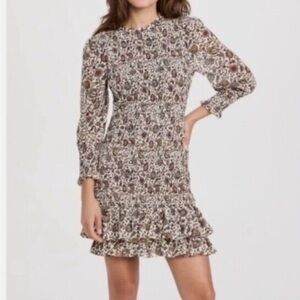 Veronica Beard Farha Dress Size 4- Fit Flare Ruffled Whitestone Multicolor